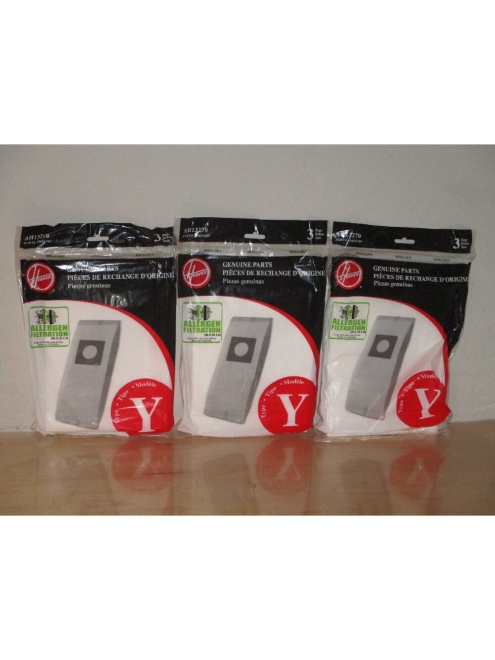 Hoover Vacuum Bags AH13270, Allergen Filtration Media Type Y Vacuum Bags 3-PK